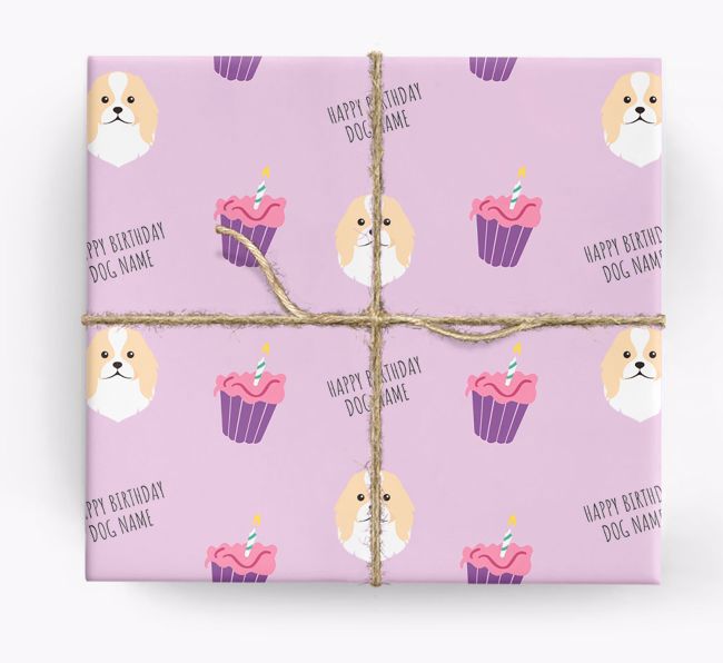 Personalized 'Happy Birthday' Cupcake Wrapping Paper with {breedFullName} Icons